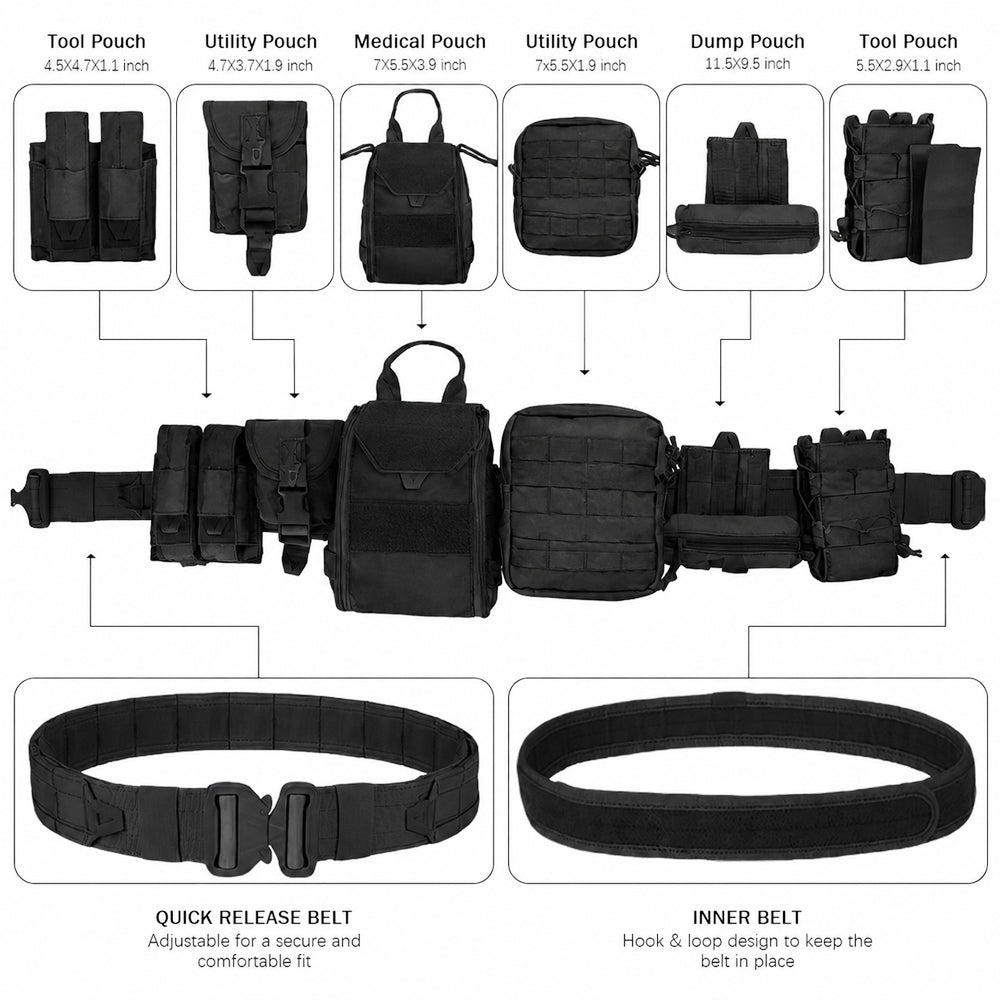 8 in 1 Quick Release Tactical Duty Belt With MOLLE Pouches