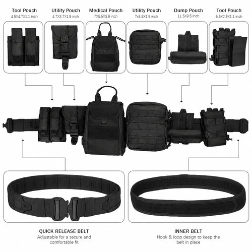 8 in 1 Quick Release Tactical Duty Belt With MOLLE Pouches