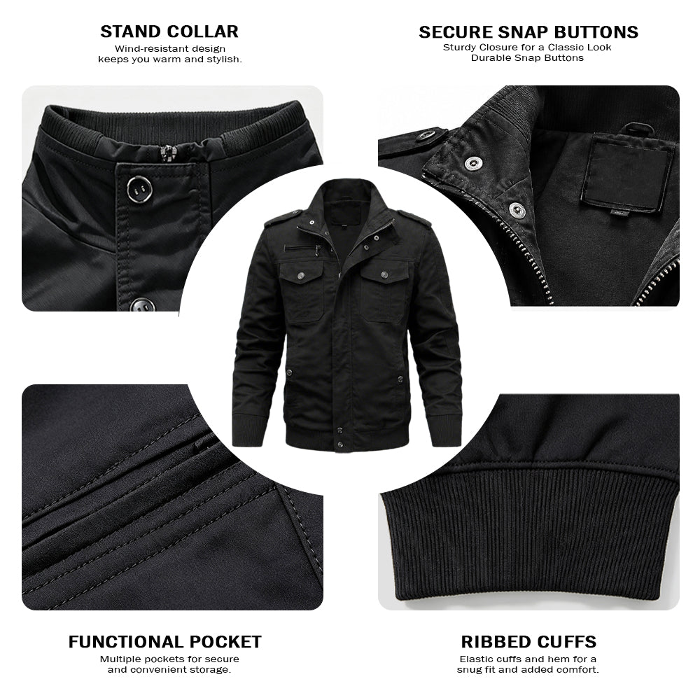 Men's Bamboo Style Utility Jacket – Stand Collar Outdoor Jacket