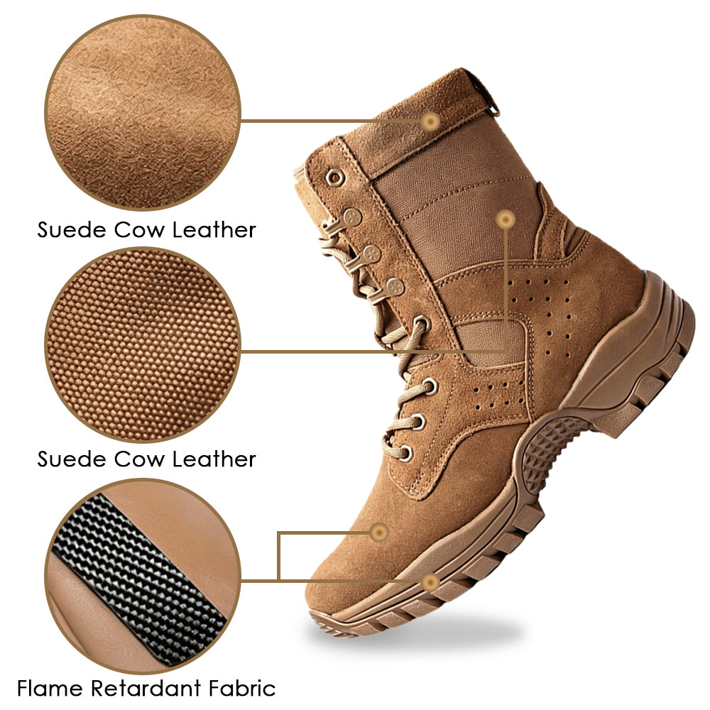 Men’s 8” Durable Work Boots Suede Leather Tactical Hiking Boots