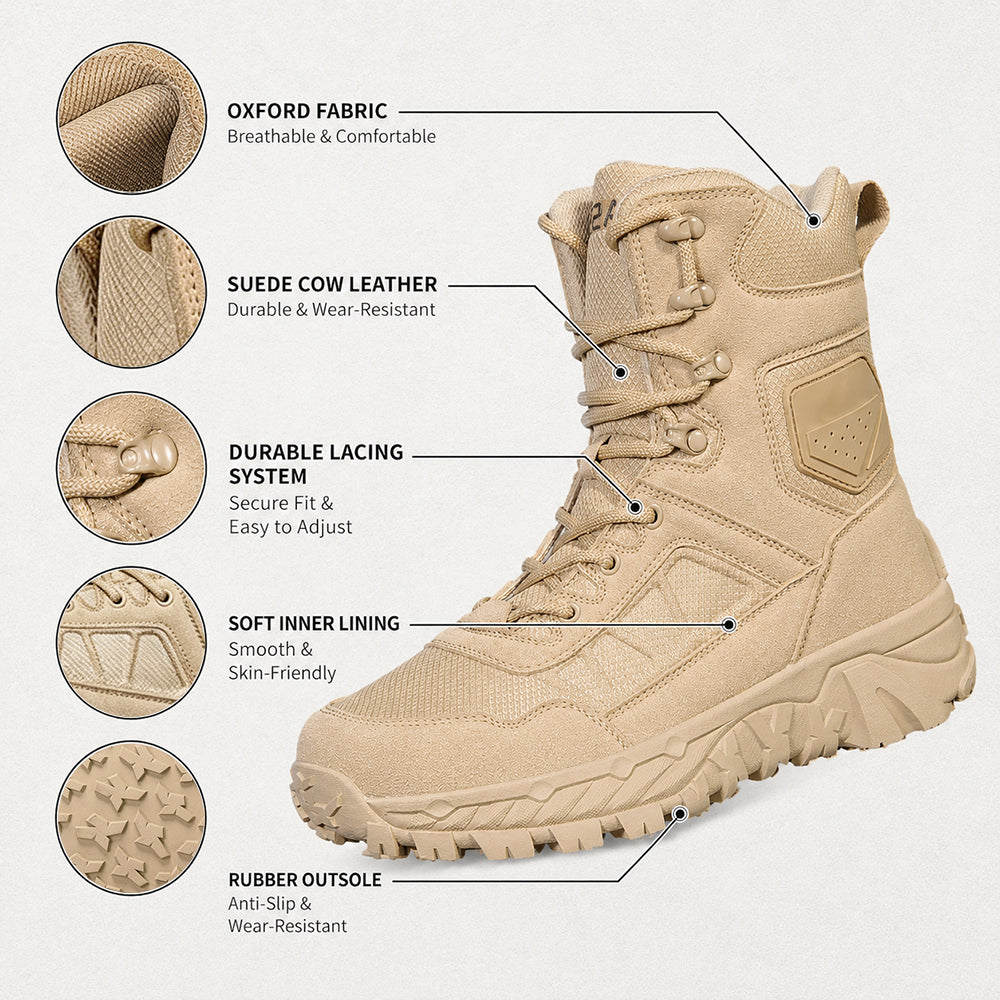 Men’s 8” Durable Work Boots Waterproof Tactical Hiking Boots