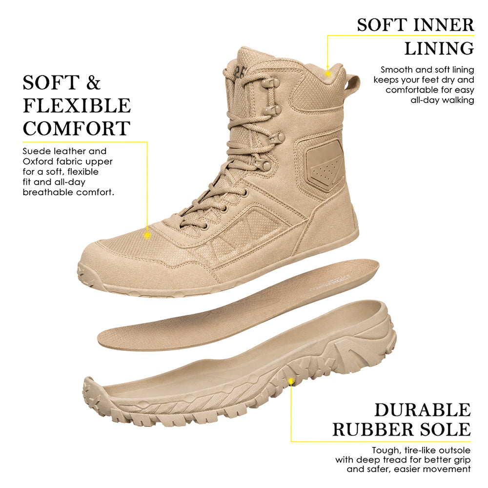 Men’s 8” Durable Work Boots Waterproof Tactical Hiking Boots