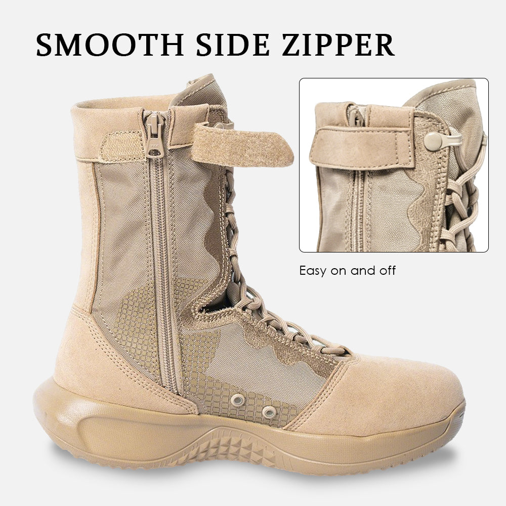 Men’s 8” Lightweight Work Boots Side Zipper Tactical Hiking Boots