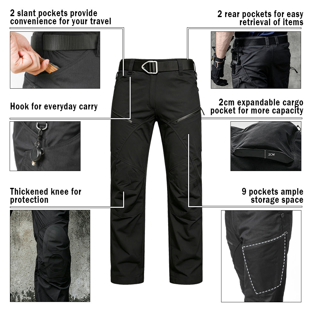 Black | Front view of men's tactical pants